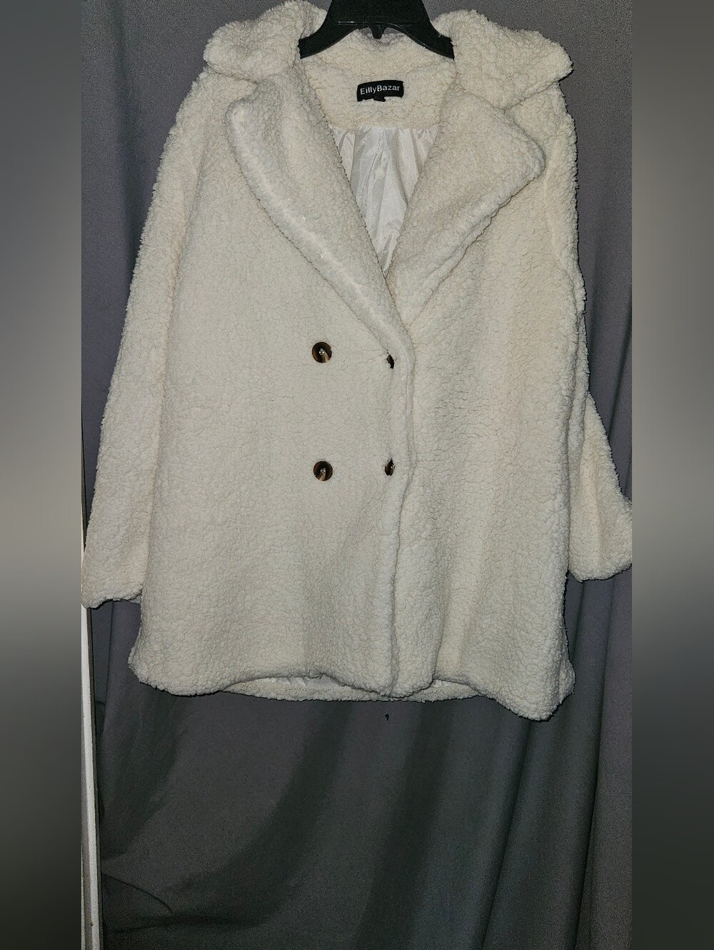 Plush Cream Teddy Double-Breasted Coat
